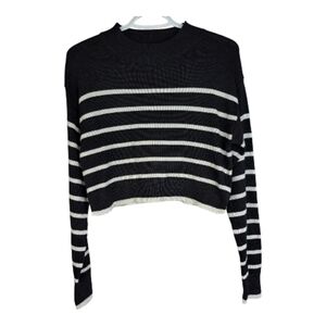 Joie Black and White Striped Crewneck Sweater
